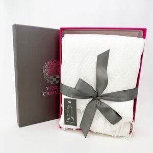 Vince Camuto Wrap Scarf Winter White Fringed Shawl Topper Metallic Gift New NWT